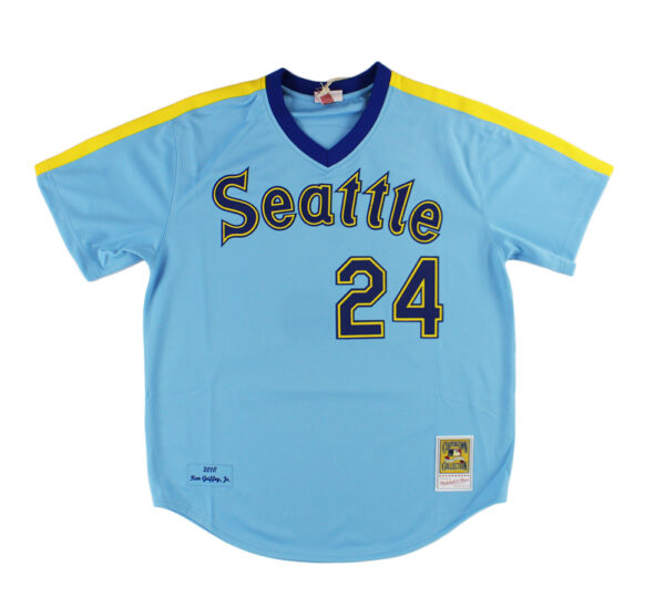 Ken Griffey Jr. Signed Seattle Mariners M&N XL Authentic Throwback Light Blue MLB Jersey - Image 3