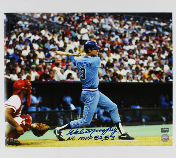 Dale Murphy Signed Atlanta Braves Unframed 16x20 'Swinging' MLB Photo With "82, 83 NL MVP" Inscription