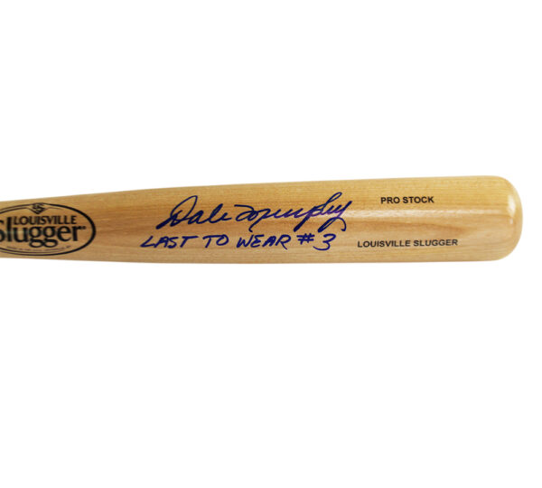 Dale Murphy Signed Atlanta Braves Louisville Slugger MLB Blonde Bat with "Last to Wear #3" Inscription - Image 2