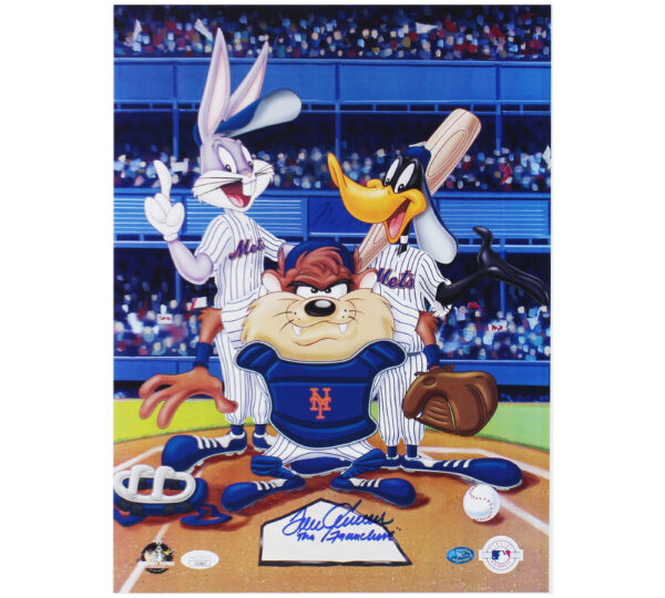 Tom Seaver Signed Cincinnati Reds Unframed 12x17 Looney Tunes MLB Photo with "The Franchise" Inscription