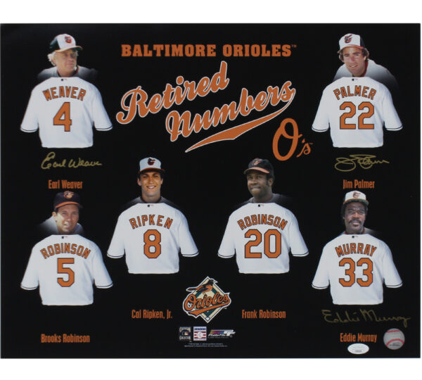 Jim Palmer, Eddie Murray, Earl Weaver Signed Baltimore Orioles Unframed 16x20 MLB Retired Numbers Photo