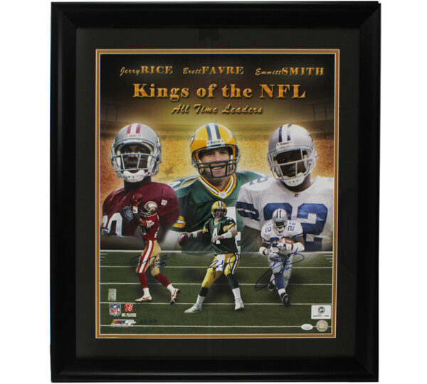 Brett Favre, Emmitt Smith & Jerry Rice Signed Framed 20x24 Kings of the NFL Photo - Limited Edition of 50