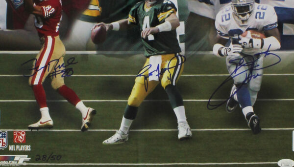 Brett Favre, Emmitt Smith & Jerry Rice Signed Framed 20x24 Kings of the NFL Photo - Limited Edition of 50 - Image 2
