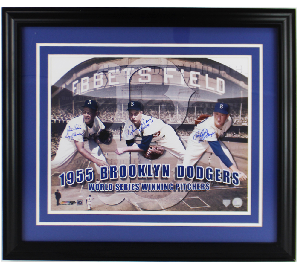Clem Labine, Johnny Podres, Roger Craige Signed Brooklyn Dodgers Framed 16x20 World Series Winning Pitchers MLB Photo with Inscriptions