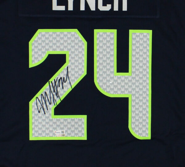 Marshawn Lynch Signed Seattle Seahawks Nike Custom Navy Blue Jersey - Image 2