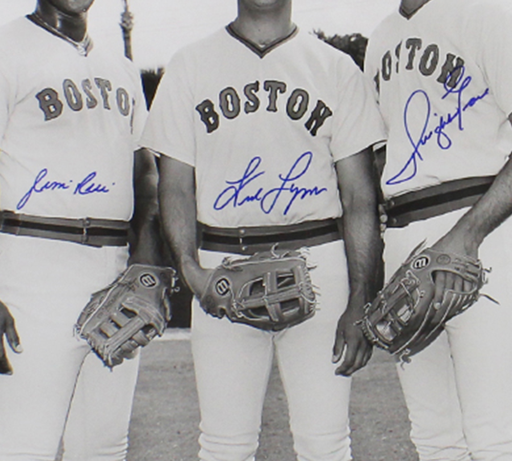 Fred Lynn, Jim Rice, Dwight Evans Signed Boston Red Sox Framed 16x20 Black & White MLB Photo - Image 2