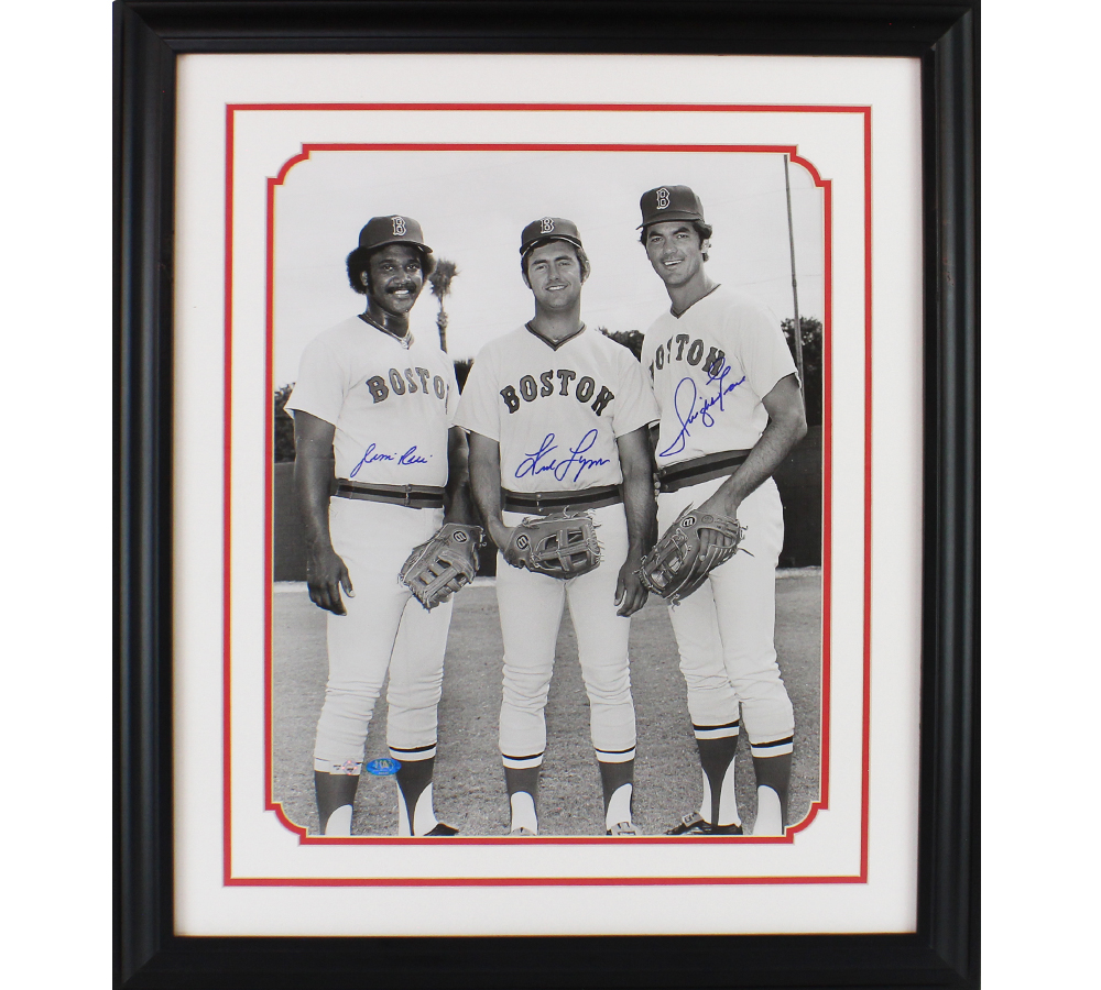Fred Lynn, Jim Rice, Dwight Evans Signed Boston Red Sox Framed 16x20 Black & White MLB Photo