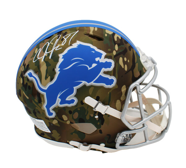 Calvin Johnson Signed Detroit Lions Speed Authentic Camo NFL Helmet - Image 2