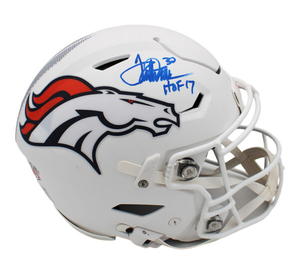 Terrell Davis Signed Denver Broncos Speed Flex Authentic Alternate 2024 White NFL Helmet with "HOF 17" Inscription - Image 2