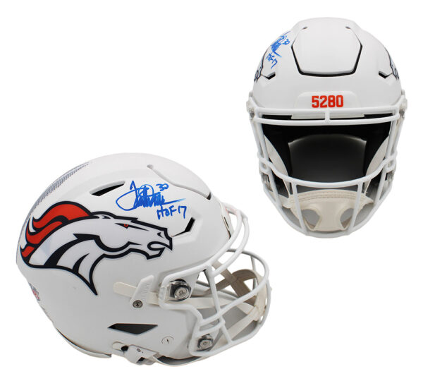 Terrell Davis Signed Denver Broncos Speed Flex Authentic Alternate 2024 White NFL Helmet with "HOF 17" Inscription