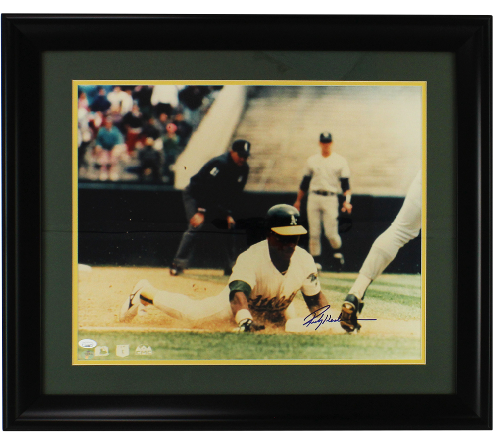 Rickey Henderson Signed Oakland Athletics Framed 16x20 Sliding MLB Photo
