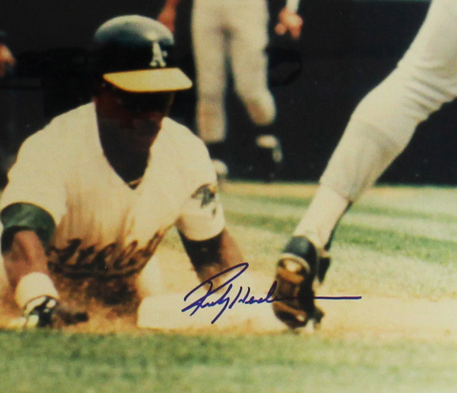 Rickey Henderson Signed Oakland Athletics Framed 16x20 Sliding MLB Photo - Image 2