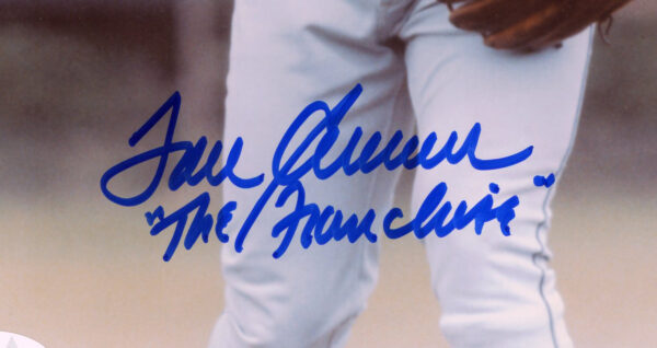 Tom Seaver Signed New York Mets Unframed 8x10 Thowing Ball MLB Photo - Blue Ink with "The Franchise" Inscription - Image 2