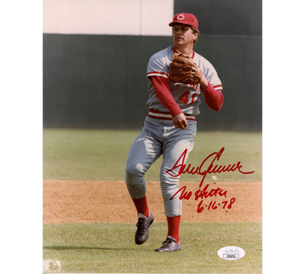 Tom Seaver Signed Cincinnati Red Unframed 8x10 Throwing on Grass MLB Photo with "No Hitter 6-16-78" Inscription