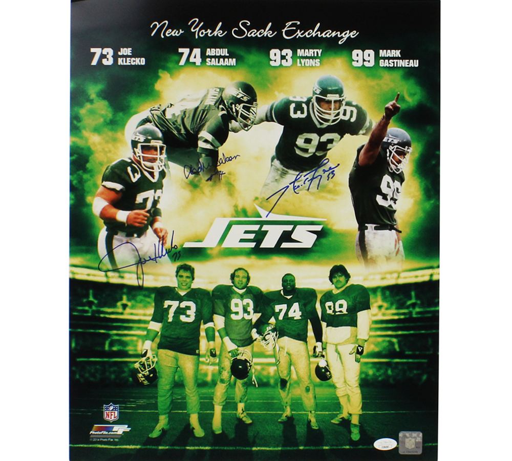 Joe Klecko, Marty Lyons and Abdul Salaam Signed New York Jets Unframed 16x20 Sack Exchange Collage NFL Photo