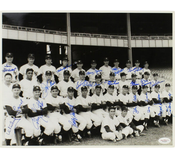 Whitey Ford and Enos Slaughter Signed New York Yankees Unframed 11x14 MLB Photo with 17 Additional Signatures