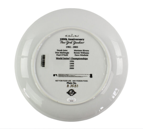 Derek Jeter, Don Mattingly, Paul O'Neill Signed New York Yankees The Dansbury Mint 100th Anniversary Plate with 3 Additional Signatures - Image 2
