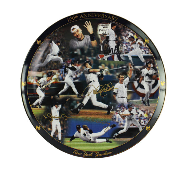 Derek Jeter, Don Mattingly, Paul O'Neill Signed New York Yankees The Dansbury Mint 100th Anniversary Plate with 3 Additional Signatures