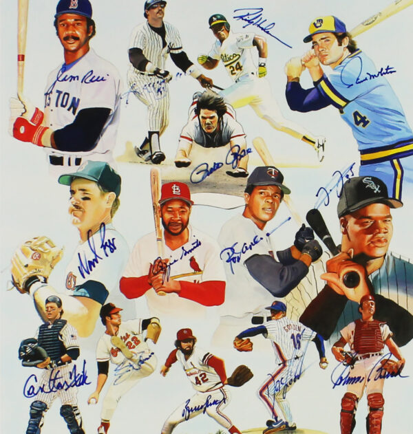 Jim Rice, Reggie Jackson, Rickey Henderson Multi-Signed Field of Dreams A Team of Dreams Unframed 16x23 MLB Print with 13 additional signatures - PP 13/14 - Image 2