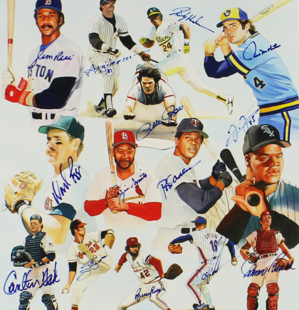Jim Rice, Reggie Jackson, Rickey Henderson Multi-Signed #3 Field of Dreams A Team of Dreams Unframed 16x23 MLB Print with 13 additional signatures - PP 3/14 - Image 2
