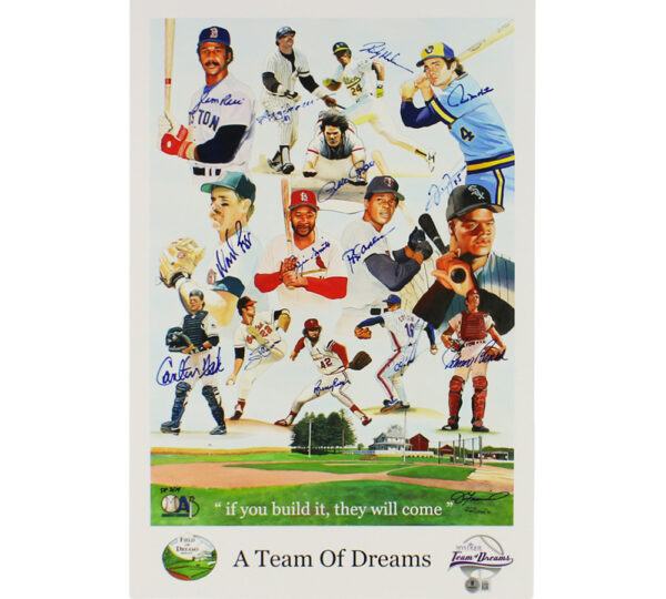 Jim Rice, Reggie Jackson, Rickey Henderson Multi-Signed #3 Field of Dreams A Team of Dreams Unframed 16x23 MLB Print with 13 additional signatures - PP 3/14