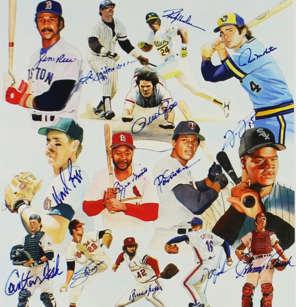 Jim Rice, Reggie Jackson, Rickey Henderson Multi-Signed #5 Field of Dreams A Team of Dreams Unframed 16x23 MLB Print with 13 additional signatures - PP 7/14 - Image 2