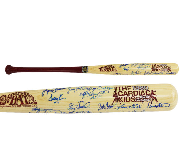 Mike Schmidt, Steve Carlton Multi-Signed Philadelphia Phillies 1980's Cardiac Kids Blonde/Red MLB Bat with 21 Additional Signatures - Image 2