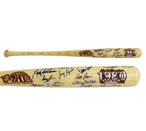 Mike Schmidt, Steve Carlton Multi-Signed Philadelphia Phillies 1980's World Series Champions Blonde MLB Bat with 21 Additional Signatures - Image 2