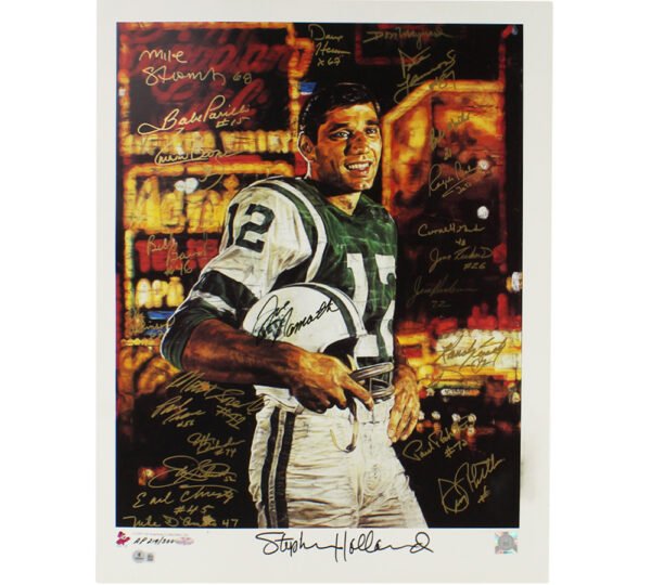 1969 New York Jets Alumni Signed Unframed Joe Namath Artist Proof Poster with 25 Signatures including Joe Namath & Don Maynard