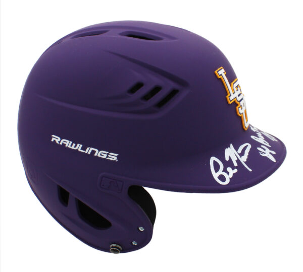 LSU Coaches Jay Johnson, Paul Manieri, and Skip Bertman Signed LSU Tigers Rawlings Purple NCAA Helmet - Image 3