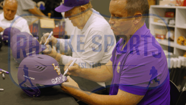 LSU Coaches Jay Johnson, Paul Manieri, and Skip Bertman Signed LSU Tigers Rawlings Purple NCAA Helmet - Image 4