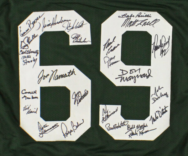 1969 New York Jets Alumni Signed New York Jets Custom S.B. Champions Green NFL Jersey with 25 Signatures including Joe Namath & Don Maynard - Image 3