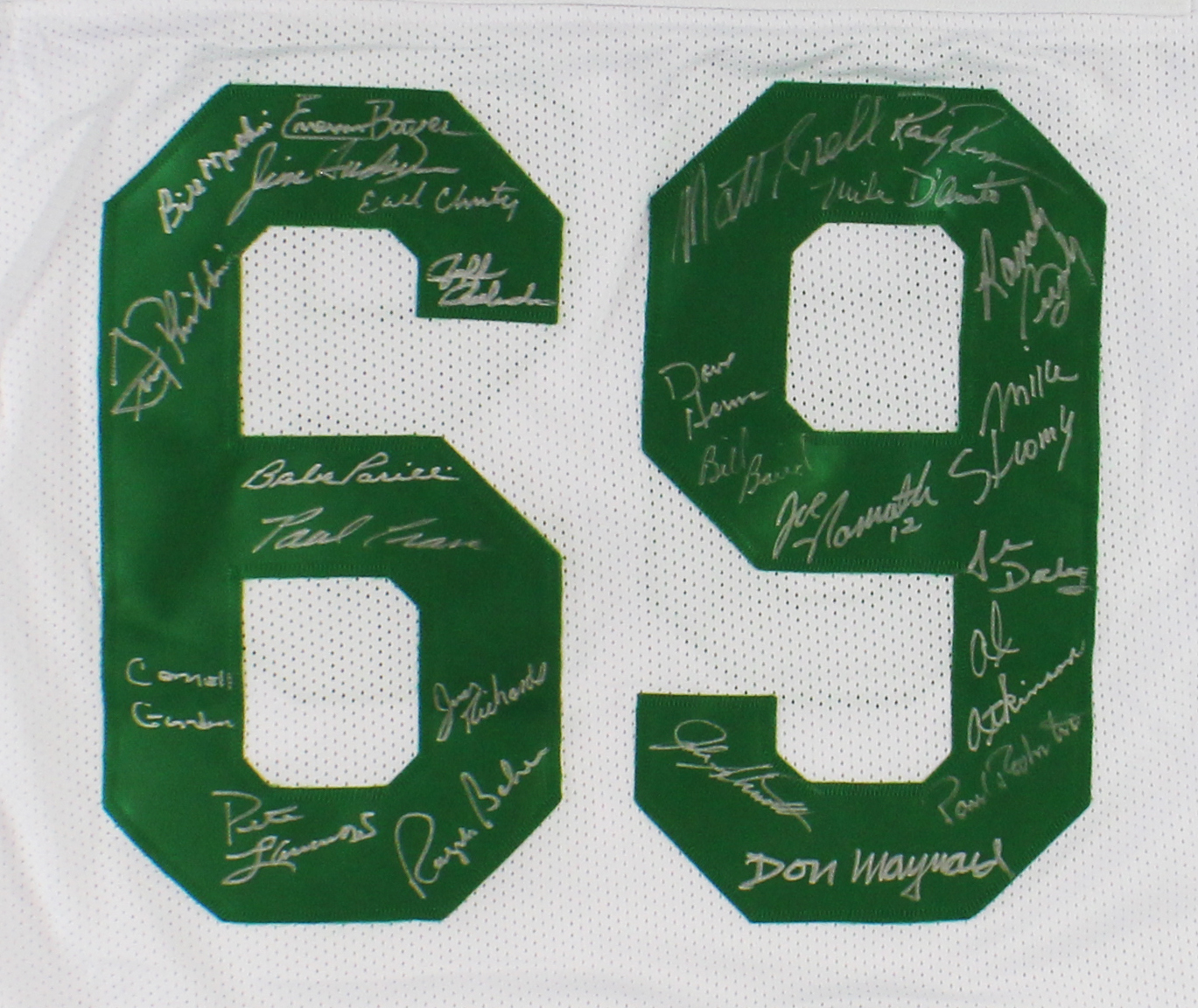 1969 New York Jets Alumni Signed New York Jets Custom S.B. Champions White NFL Jersey with 25 Signatures including Joe Namath & Don Maynard - Image 3