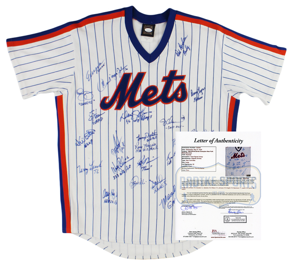 1986 New York Mets Team Signed Majestic Pinstripe MLB Jersey - 22 Signatures Including Darryl Strawberry & Dwight Gooden
