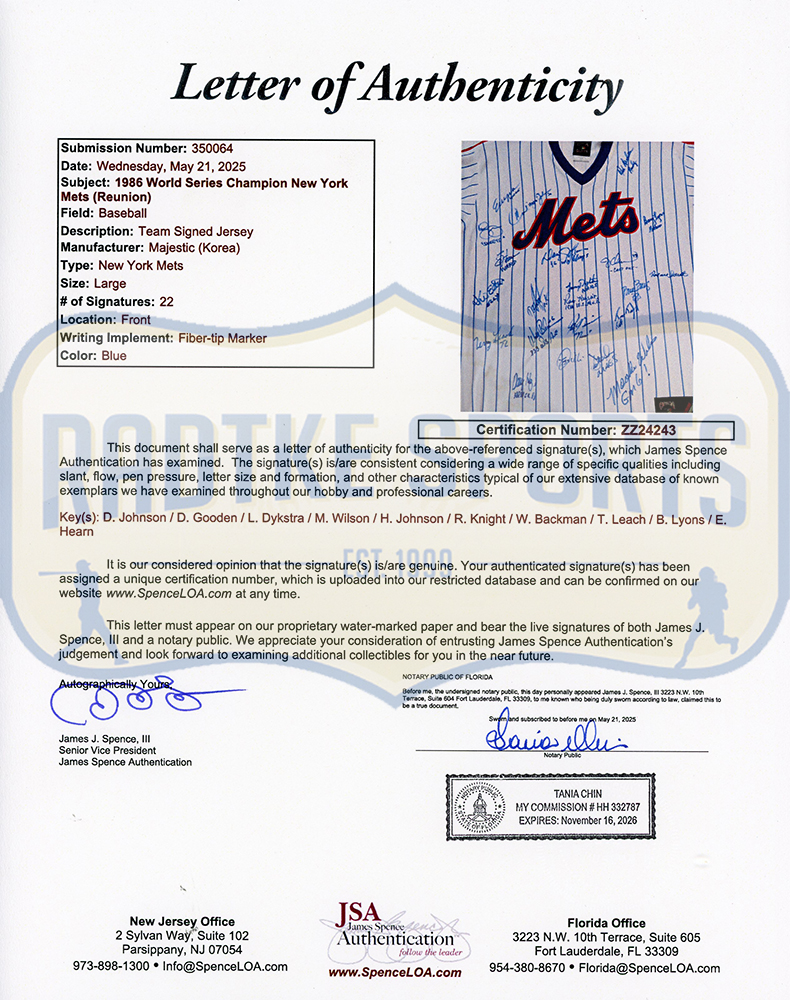 1986 New York Mets Team Signed Majestic Pinstripe MLB Jersey - 22 Signatures Including Darryl Strawberry & Dwight Gooden - Image 3