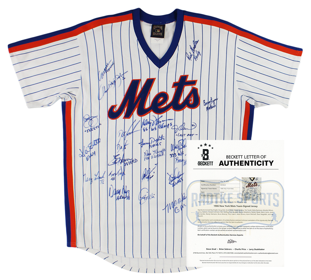 1986 New York Mets Team Signed Majestic Pinstripe MLB Jersey - 23 Signatures Including Keith Hernadez, Darryl Strawberry & Dwight Gooden