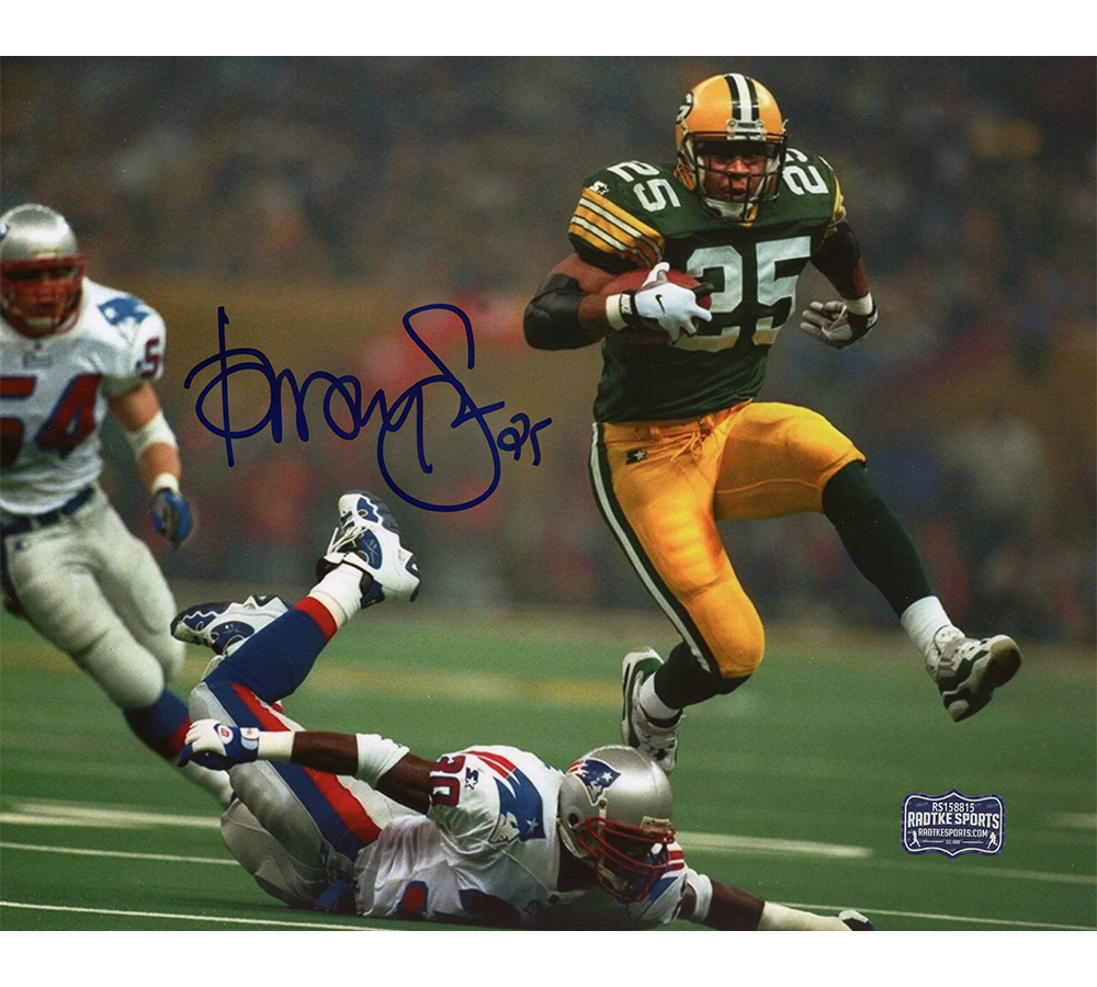 Dorsey Levens Signed Green Bay Packers Unframed 8x10 Super Bowl Hurdle Photo