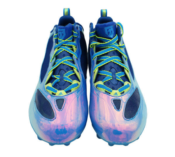 Size 11 Blue and Green Metallic Adidas Cleats - Image 2
