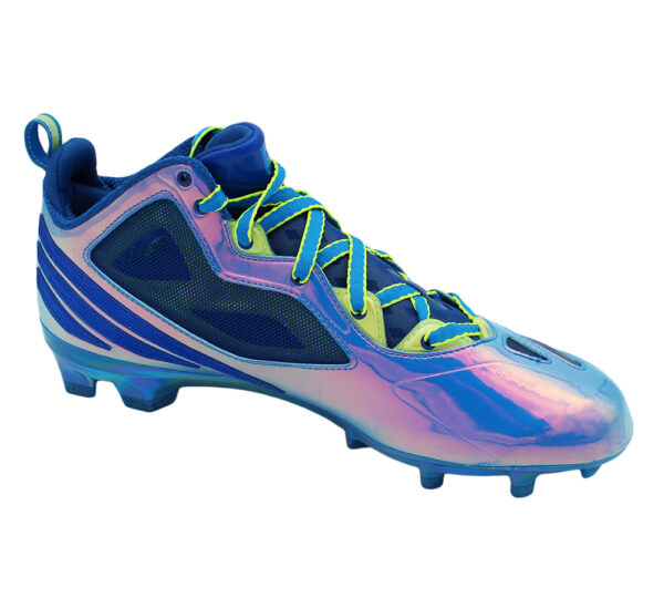Size 11 Blue and Green Metallic Adidas Cleats - Image 5