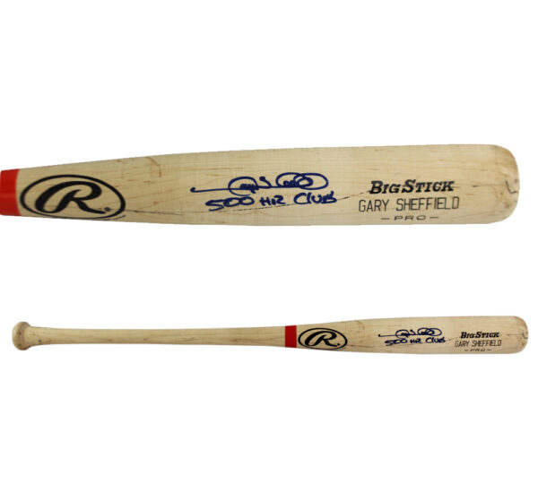 Gary Sheffield Signed New York Yankees Rawlings Big Stick Blonde MLB Bat with "500 HR Club" Inscription