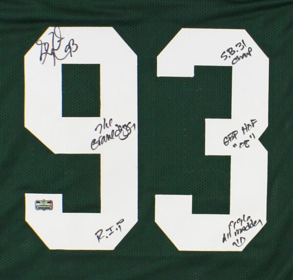 Gilbert Brown Signed Green Bay Custom Green Jersey with 5 Inscriptions including "1996 All Madden" - Image 2
