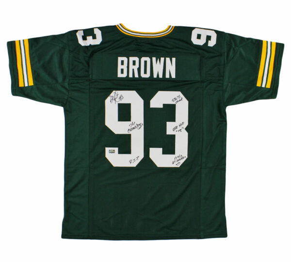 Gilbert Brown Signed Green Bay Custom Green Jersey with 5 Inscriptions including "1996 All Madden"