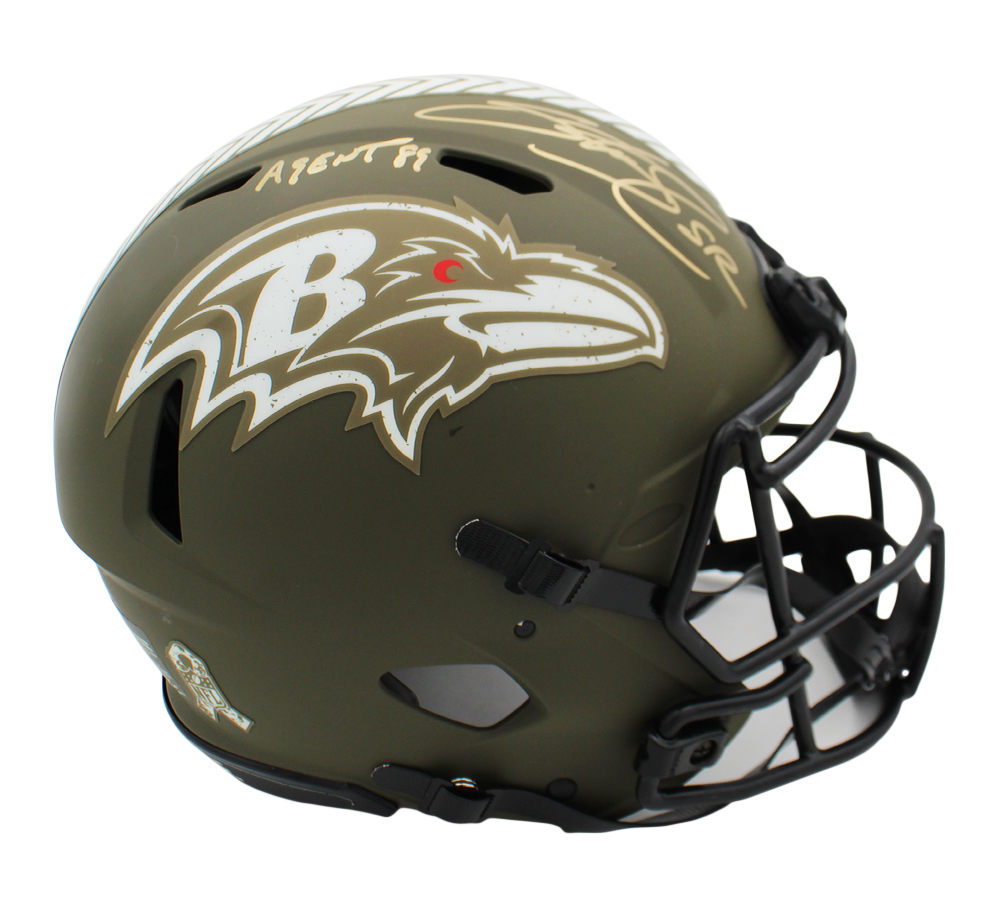 Steve Smith Sr. Signed Baltimore Ravens Speed Authentic Salute to Service NFL Helmet With "Agent 89" Inscription - Image 2