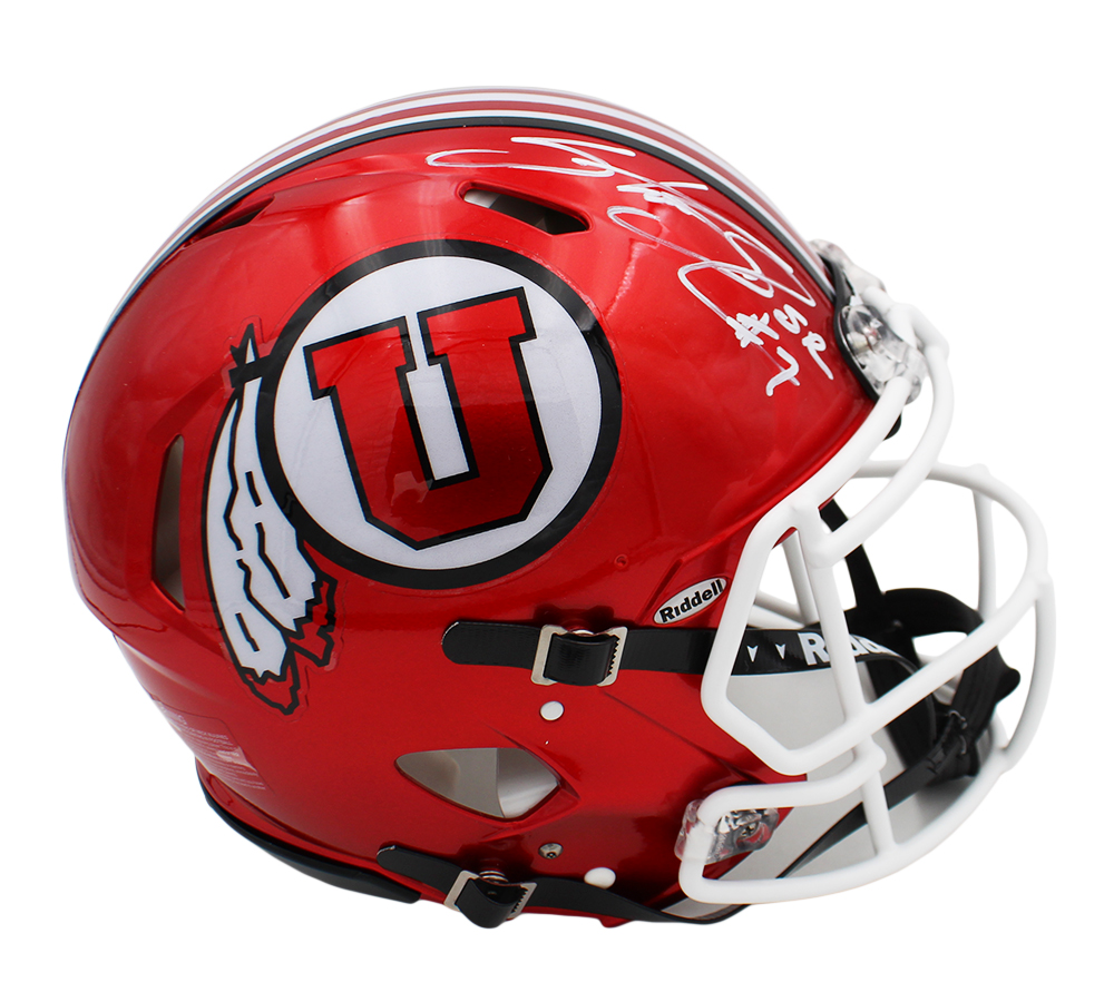 Steve Smith Sr. Signed Utah Utes Speed Authentic Radiant Red NCAA Helmet - Image 2
