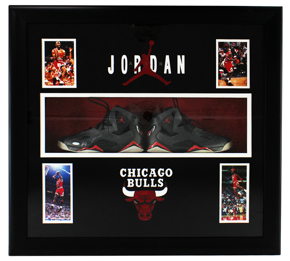 Michael Jordan Signed Chicago Bulls Shadowbox Framed Black Jordan Shoes - Upper Deck Authenticated