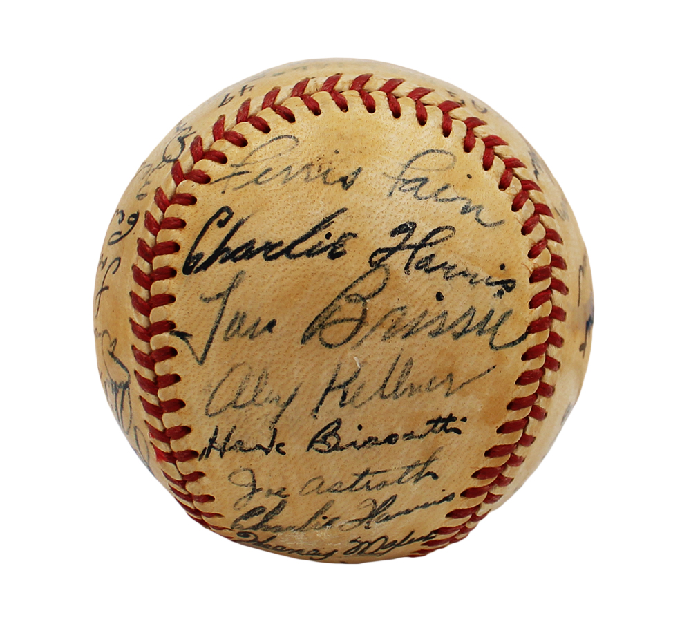 1949 Team Signed Signed Philadelphia Athletics Official American League MLB Baseball with 28 signatures including Lou Brissie, Dick Fowler