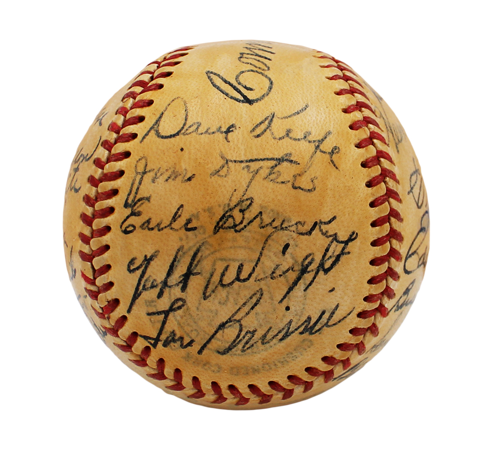 1949 Team Signed Signed Philadelphia Athletics Official American League MLB Baseball with 28 signatures including Lou Brissie, Dick Fowler - Image 7