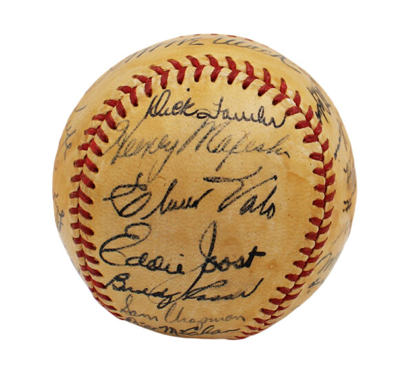1949 Team Signed Signed Philadelphia Athletics Official American League MLB Baseball with 28 signatures including Lou Brissie, Dick Fowler - Image 6