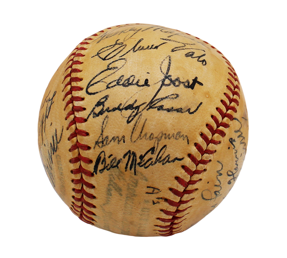 1949 Team Signed Signed Philadelphia Athletics Official American League MLB Baseball with 28 signatures including Lou Brissie, Dick Fowler - Image 5