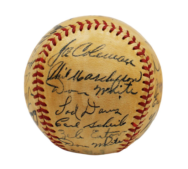 1949 Team Signed Signed Philadelphia Athletics Official American League MLB Baseball with 28 signatures including Lou Brissie, Dick Fowler - Image 4